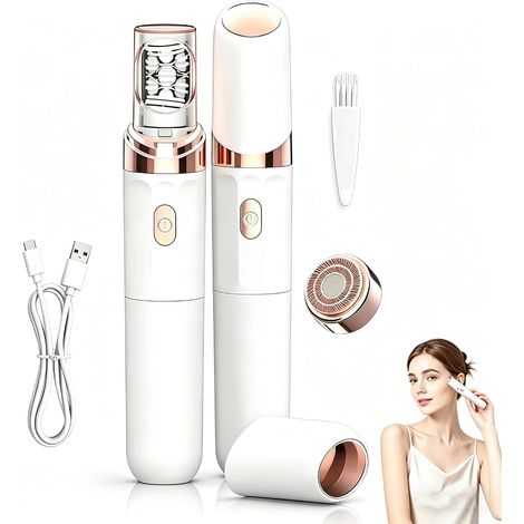 Depiladora facial femenina, depiladora eléctrica portátil 2 en 1 con luz LED, depilación indolora y altamente efectiva para rostro, zona del bikini, piernas y brazos.