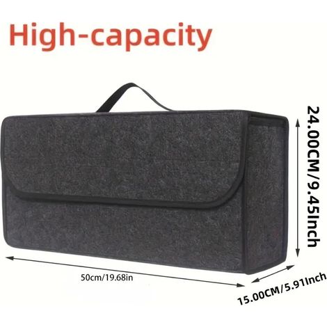 Boîte de rangement pliable en feutre personnalisable pour coffre de voiture (gris foncé), avec poignée et bordure brodée. Sac de rangement monobloc pour véhicule. (1/5)