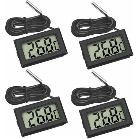 Mini-Digital-LCD-Temperaturthermometer mit Temperatursonde, Sensortester für Kühl- und Gefrierschränke, Aquarien (4 x Schwarz)