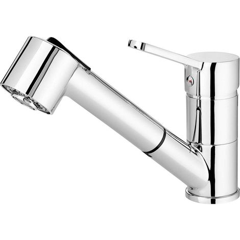 Mitigeur de cuisine en laiton avec bec extractible et 2 jets, finition chromée - Narvo