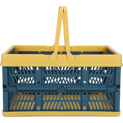 Panier de rangement pliable pour vêtements avec poignée, idéal pour la cuisine et la chambre, bleu et jaune. (1/5)