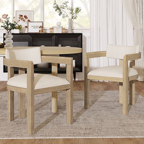 Set of 2 Natural Color Solid Wood Dining Chairs for Home,Restaurant,Living Room,and Cafe Use with Linen Upholstery (1/5)