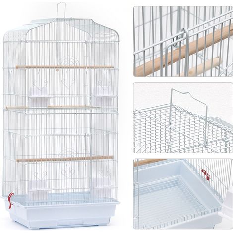 SiFree®Cage pour Oiseaux Volière de Perroquet Canaries Perruche Canaris 463692cm, avec 4 mangeoires, 3 perchoirs blanc (1/5)