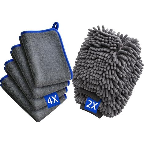 6PCS Kit Nettoyage Voiture, Kit Lavage Voiture avec 4PCS 600GSM Chiffon Microfibre et 2PCS Gant Lavage Voitures Detailing Auto Entretien Accessoires (1/5)