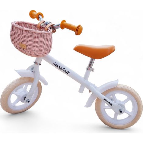 Cestino in vimini per bici senza pedali, rosa, con cinghie, Dumpy MINI.
