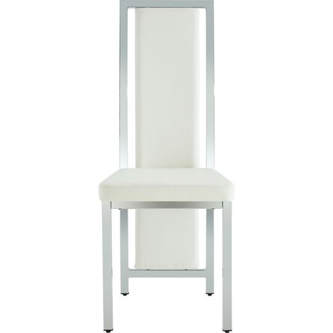 Set di 4 sedie da pranzo moderne bianche con profilo argento, PU e struttura in metallo, 109 cm (1/5)