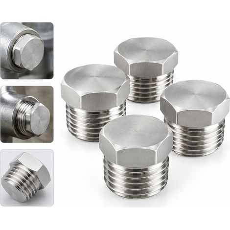 Lot de 5 Bouchons Hexagonaux en Acier Inoxydable 304 G1/2 avec Joint en Caoutchouc pour Tuyauterie d'Eau et Bouchon Aveugle (1/5)