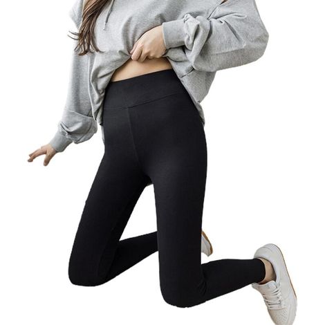 Leggings aus ultradickem Kaschmirwollstoff für Damen, sehr dehnbar, hochgeschnitten, Größe XL, schwarz (1/5)