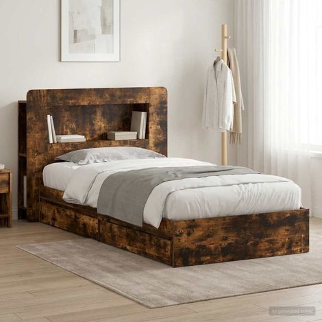 vidaXL Estructura de cama con almacenamiento Roble Ahumado 75 x 190 cm (1/5)