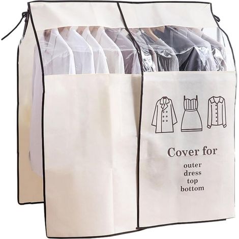 Housse Protège Housses de Vêtements 120 × 120cm Beige Housse de Anti-Poussière Protection Portant Universelle Garment Covers pour Tringle à Vêtements (1/4)