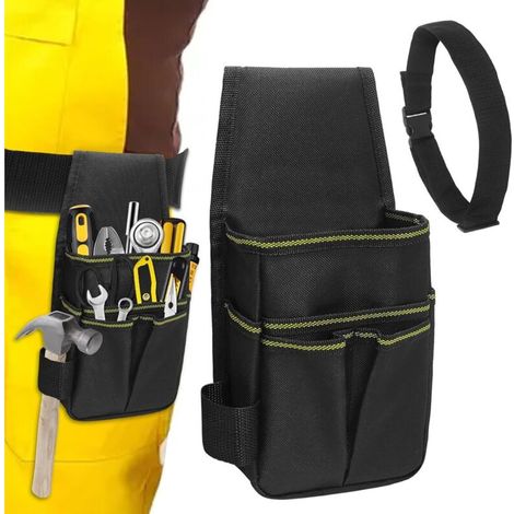 Werkzeugtasche, Gürteltasche, Werkzeughalter für die Arbeitsschürze, verstellbarer Werkzeughalter (28 x 14 x 6 cm) zum Organisieren und Tragen von Handwerkzeugen, Schwarz