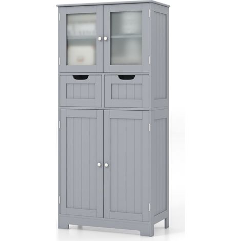 Colonna portaoggetti da bagno 60 x 30 x 128 cm con 4 ante e 2 cassetti design moderno in MDF grigio 200019450