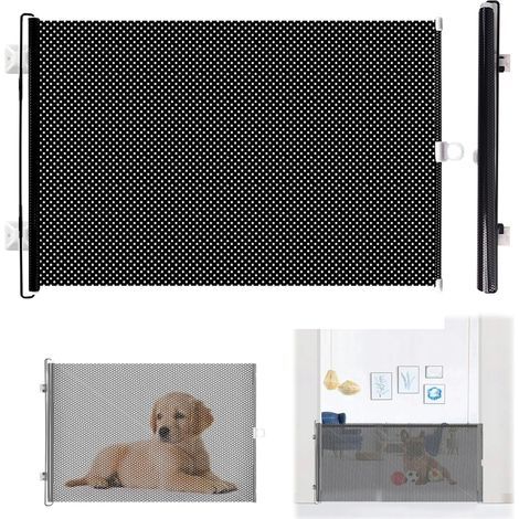 Valla para perros, valla para escaleras, red de seguridad, altura 40 cm, longitud telescópica 125 cm, negro (1/5)