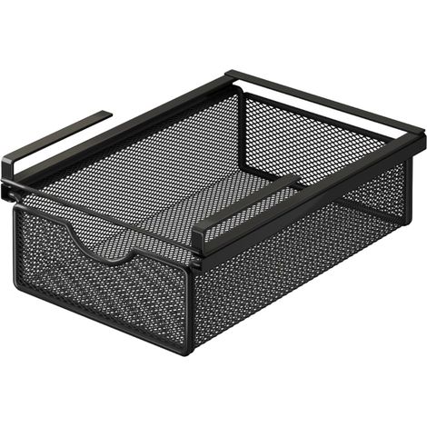 Tiroir Coulissant Suspendu sous Étagère, Panier de Rangement Métallique, Organisateur de Placard, Corbeille sans Perçage, Panier à Glissière pour Ranger Sous-Vêtements et Accessoires, Noir (1/5)