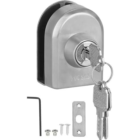 Verrou à poussoir pour portail coulissant - Serrure antivol en acier inoxydable pour portes vitrées sans cadre avec sécurité renforcée - Installation facile, kit complet inclus (1/5)