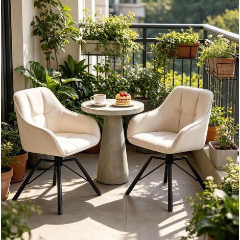 Lot de 2 chaises de salle à manger pivotantes en velours crème avec accoudoirs et base en métal (1/5)