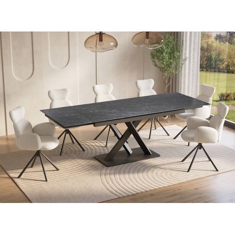 Deco In Paris – Table extensible en céramique noire 6-10 personnes – Plateau 160/240 cm x 90 cm – Design moderne et pieds croisés – Idéale pour repas conviviaux