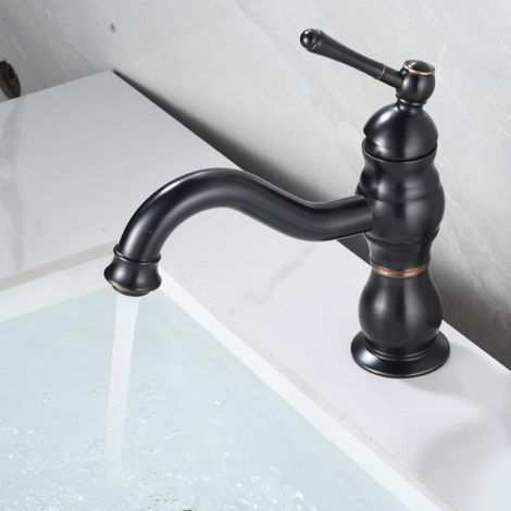 Robinet Lavabo Noir Rétro, Pivotant à 360° Robinet Salle Bain, Monocommande Mitigeur Lavabo en Laiton, Rétro Robinets de Lavabo avec Chaude et Froide Réglable, 3/8'' Installation Standard (1/5)