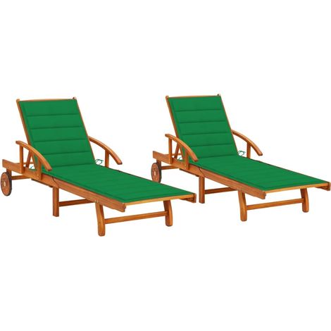Sonnenliegen 2 Stk. mit Auflagen Massivholz Akazie