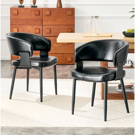 Chaise salle manger avec accoudoirs PU noir OKMYHOME (1/5)