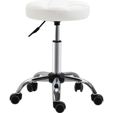 Taburete giratorio, altura regulable, asiento acolchado, blanco. (1/2)