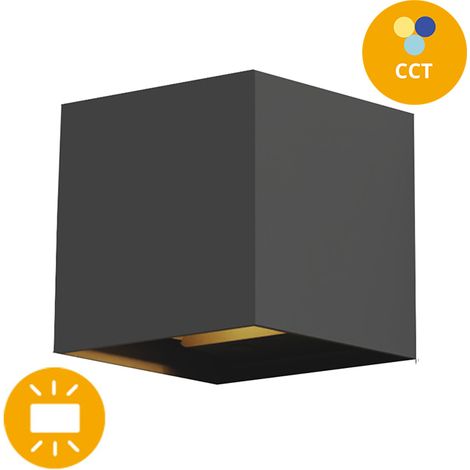 Lampada da parete sorda ip65 2x3w led cct 3000/4000/6500k l.10xw.10xh.10xh.10cm antracite