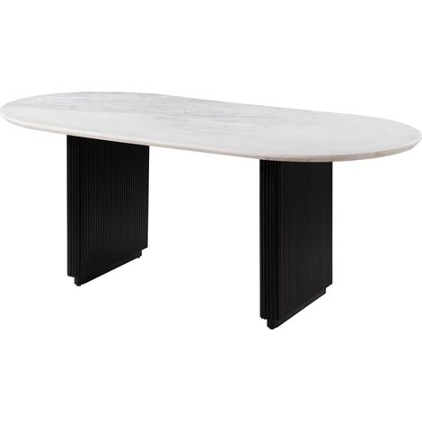 Esstisch oval Mango 180x90x76 schwarz lackiert / Marmor weiß BARCELONA 137