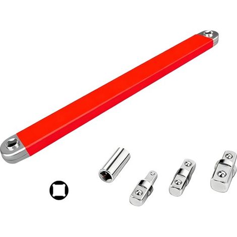 Rallonge universelle pour clé à cliquet et clé à chocs 39 cm, avec adaptateurs 1/2", 1/4" et 3/8", résistante aux chocs, pour espaces restreints et entretien automobile (1/5)