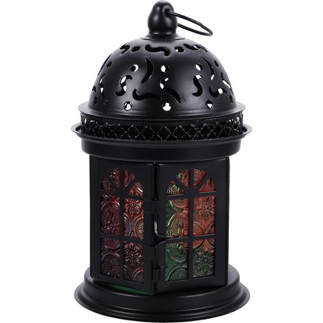 Lanterne Vintage Noire en Verre et Fer, Bougeoir Léger et Facile à Transporter, pour Réceptions et Décoration Intérieure Élégante (1/5)
