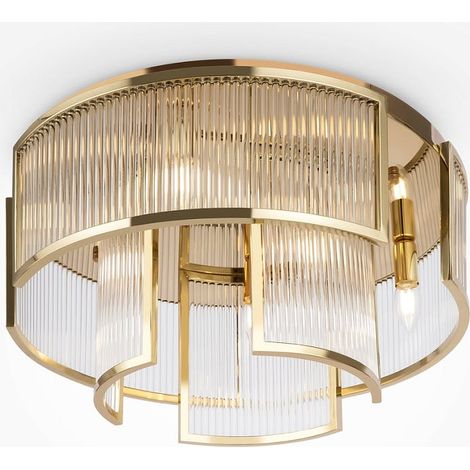 Plafonnier Art Déco verre cannelé – structure dorée ELMA (1/5)