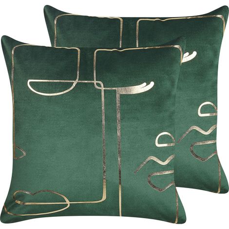 Lot de 2 Coussins en Velours à Motif de Visage 45 x 45 cm Vert Philodendron