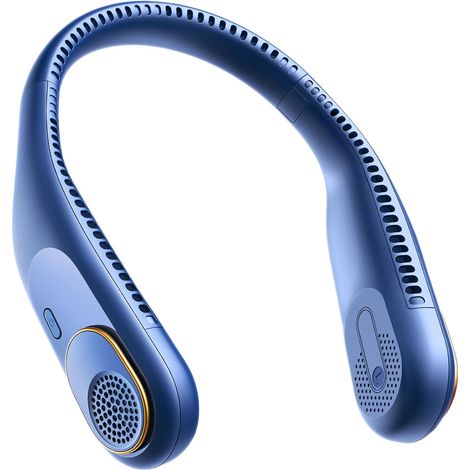 Ventilateur de cou sans pales à refroidissement 360°, recharge USB compatible batterie externe, léger et sûr, parfait pour voyages, bleu (1/5)
