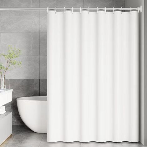 Cortina de ducha antimoho, 180 x 200 cm, blanca, con 12 ganchos, no requiere taladrar, tejido PEVA impermeable, lavable a máquina. (1/5)