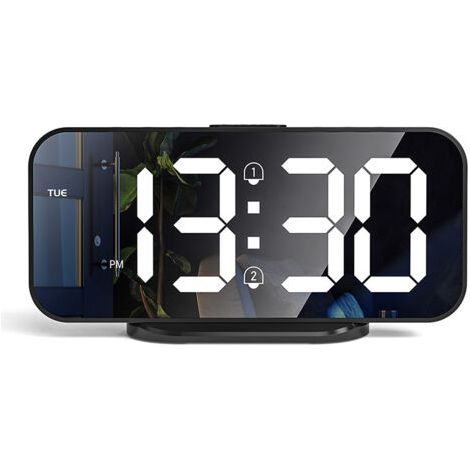 royaluxe-Réveil numérique à LED avec double alarme Réveil matinal avec fonction snooze Horloge de chevet miroir Décoration de chambre Horloge numérique alimentée par USB