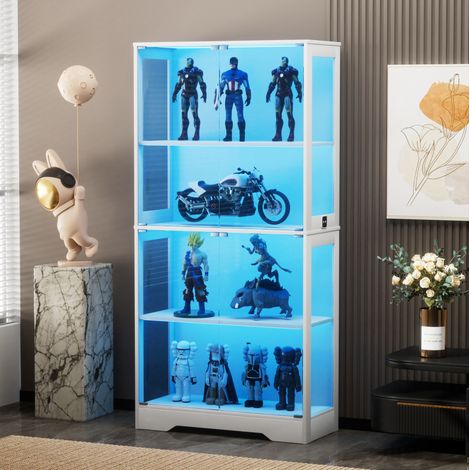 Vitrina de cristal de 4 niveles con LED y sensor inteligente, puertas de vidrio, blanca HAVRYA (1/5)