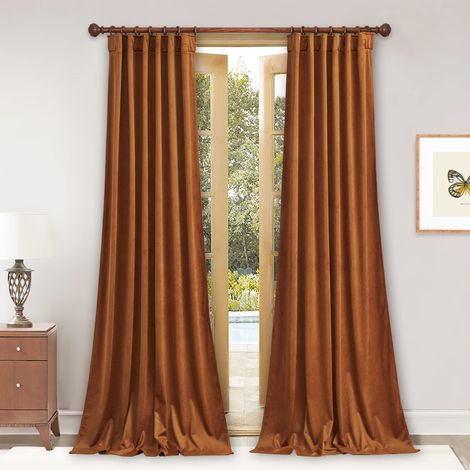 Lot de 2 Rideaux occultants en Velours à Isolation Thermique avec Pattes arrière pour Porte de terrasse coulissante/Bureau, 132,1 x 228,6 cm (l x L), Orange brûlé (1/5)
