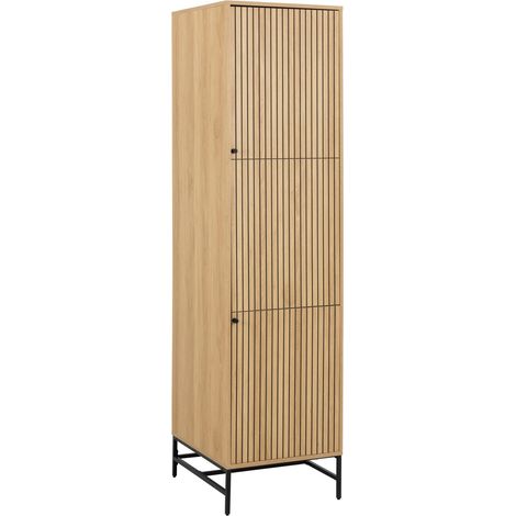 Armoire 2 portes et 2 étagères effet tasseaux BAÏKAL (1/5)