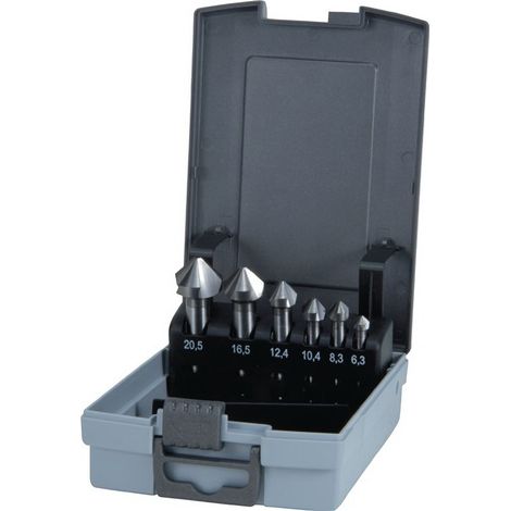 RUKO Juego de avellanadores cónicos y desbarbadores de 6 piezas. DIN 335 Forma C 90° Metal duro Ø 6,3 - 20,5 mm en casete de plástico - 102152HMRO