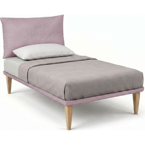 Letto 1 Piazza e Mezza con Rete Rivestita 120x190 cm Microfibra Glicine Tessis Testata Soft (1/5)