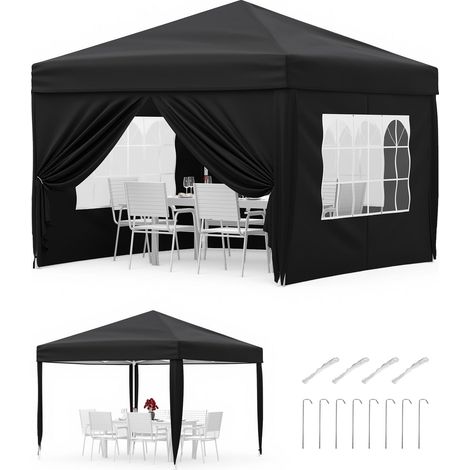Tonnelle Jardin Exterieur, 3x3m Tonnelle Jardin Tente Pliable, 420D Oxford Imperméable UPF50+, Hauteur Réglable, Sac Transport, Noir (1/5)
