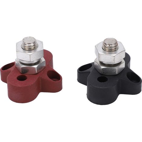 Lot de 2 bornes de jonction M10 pour batterie, isolées et métalliques, supportant jusqu'à 48 V CC pour voitures, camping-cars et quads. (1/5)