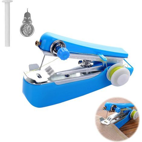 Blue - Portable sewing machine, mini portable sewing machine, handheld portable sewing machine, mini portable electric sewing machine for adults, quick sewing for fabric, clothes, home. (1/5)