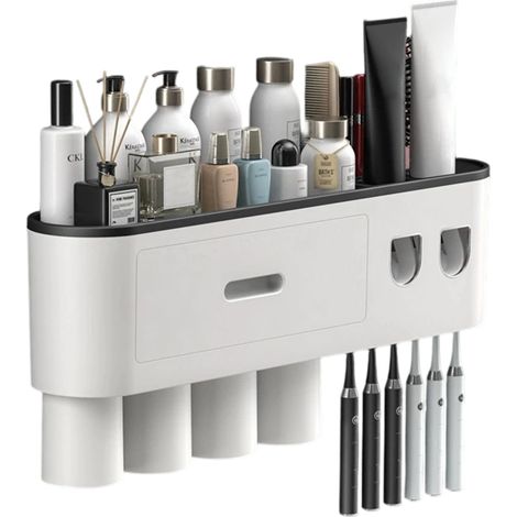 Porte-brosses à dents créatif, gobelet pour brosse à dents sans trou, rangement mural pour toilettes, presse-dentifrice automatique (1/5)