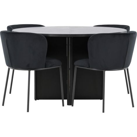 Strada Essgruppe Ausziehtisch Ø120cm, 170cm und 4 Stühle schwarz.