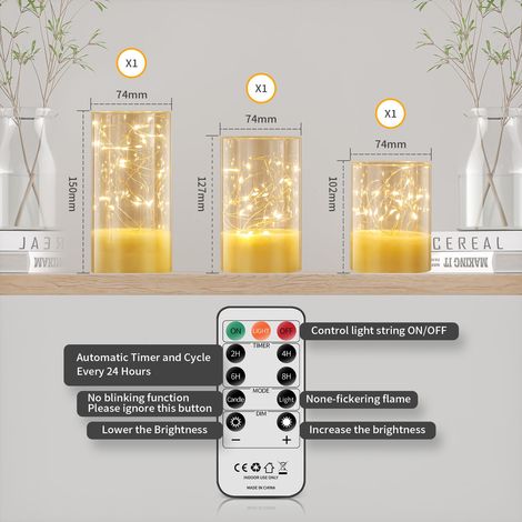 Set di 3 candele LED ricaricabili, 1000 mAh, lucine con telecomando, candele LED decorative, candele senza fiamma per feste, decorazioni per la casa, matrimoni - Bianco (1/4)