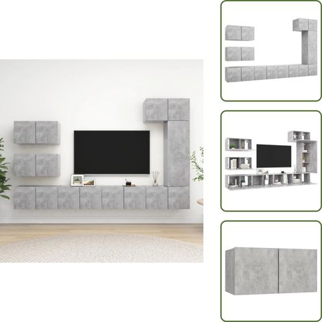 8-tlg. TV-Schrank-Set Betongrau Holzwerkstoff - TV-Schrank - Hängender TV-Schrank - Wohnzimmermöbel - Regal - Fernsehregal (1/5)