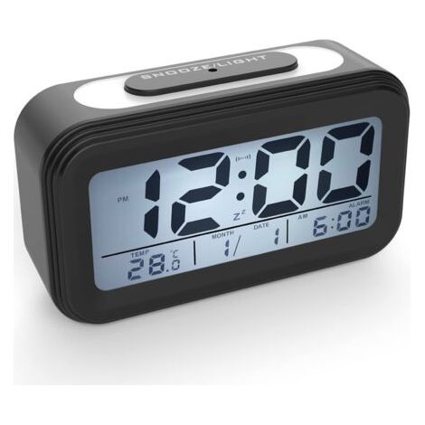 Orologio elettronico con display LED, allarme e sensore di oscurità, colore nero (1/4)