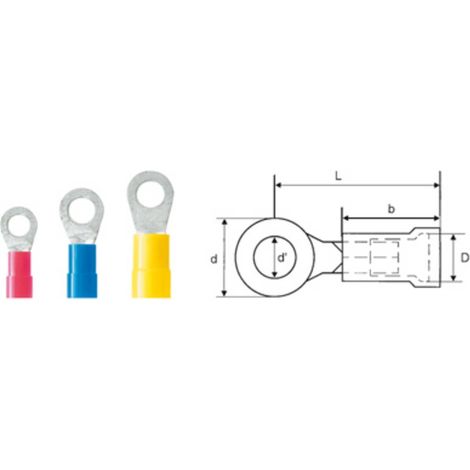 Weidmüller 9200230000 Capocorda ad anello Sezione Max=6 mm² Ø foro=4.3 mm Parzialmente isolato Giallo 100 pz.