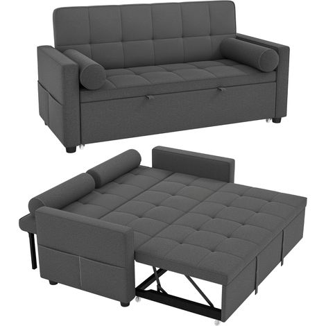 Canapé convertible 2 places 3 en 1 canapé-lit avec lit gigogne double dossier réglable 2 coussins 80,5x137,5x84cm gris (1/5)