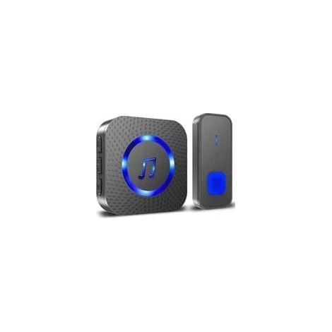 ALOVEZ Kabellose Türklingel, 400M Türklingel IP55 Wasserdicht Elektronisches Gong, Gong-Kit mit Plug-in-Empfängern für Zuhause, 55 Melodien auf 5 Lautstärkestufen, Blaue LED Schwarz (1/4)